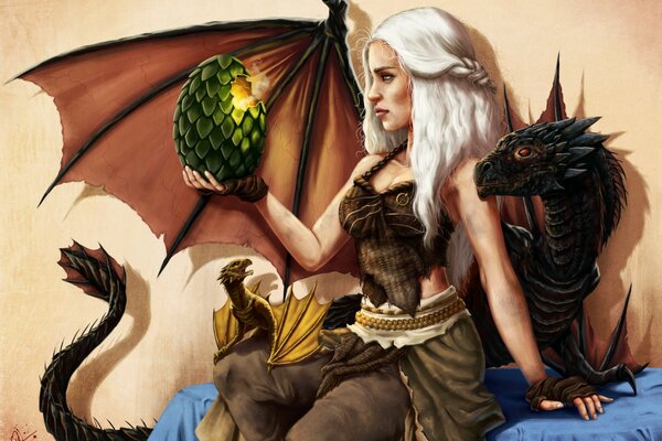 Mother of dragons daenerys targaryen is waiting for the birth of a green dragon