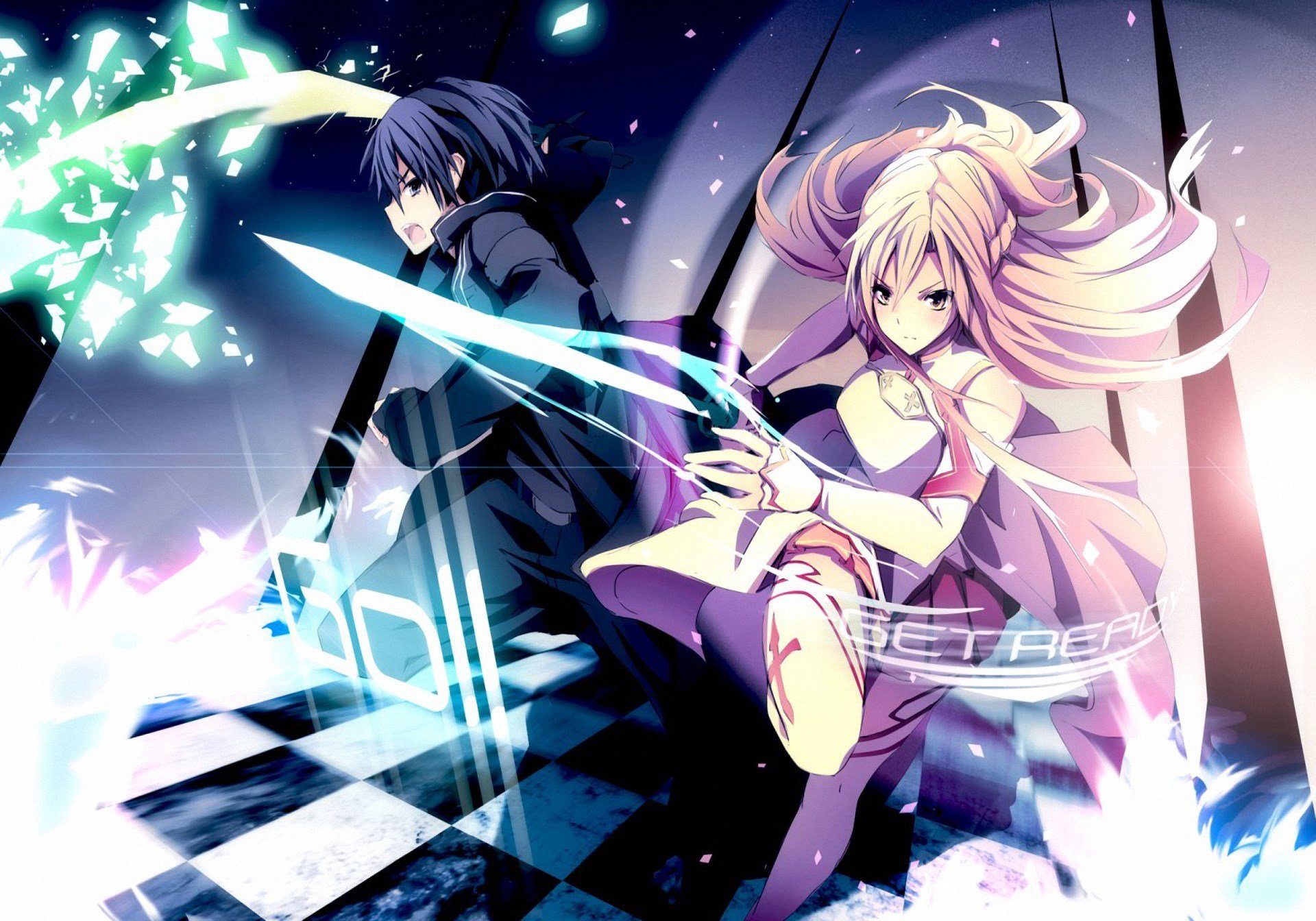 anime sword art online sao girl guy asuna kirito swords magic sword masters online sword art online