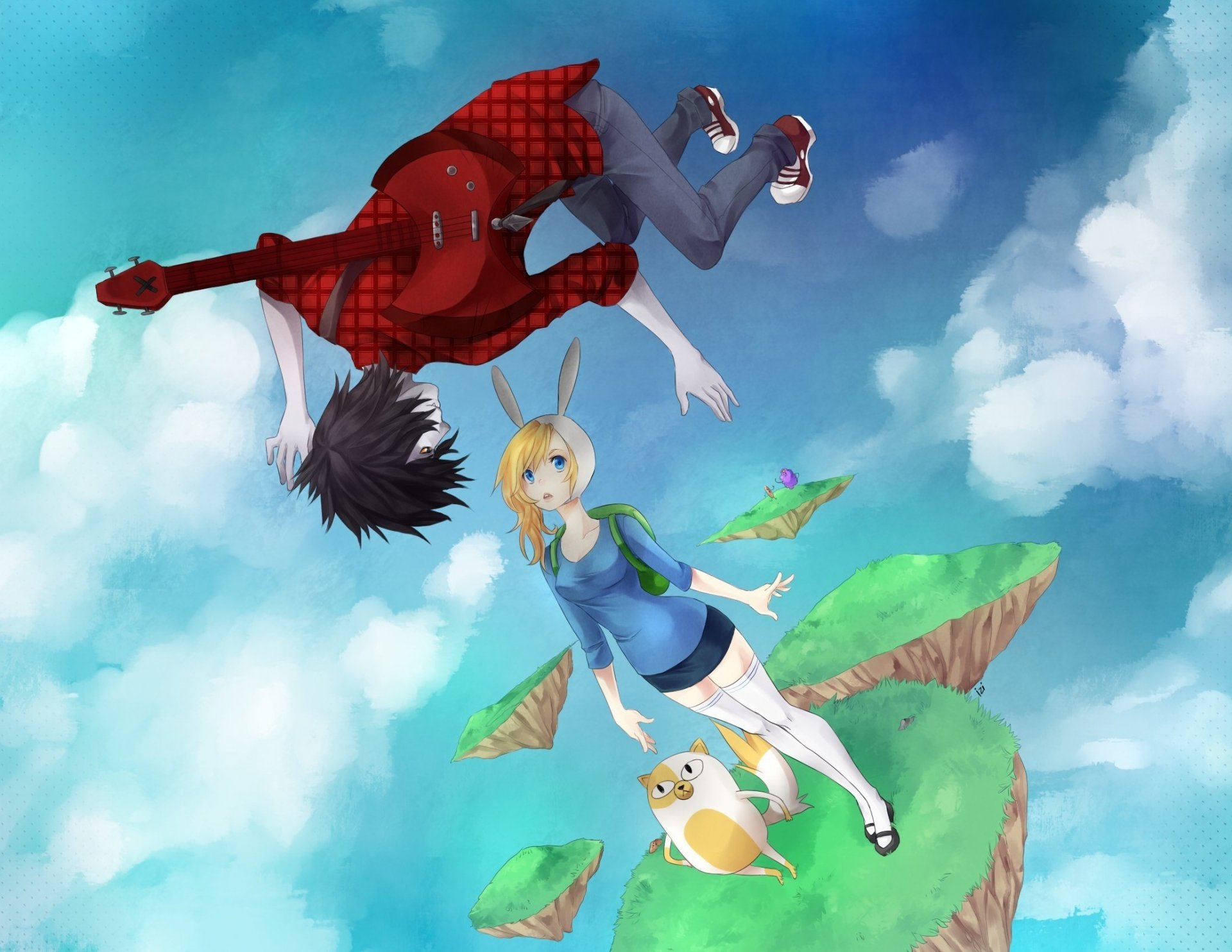 kunst noizi abenteuerzeiten abenteuerzeit marshall lee fionna kuchen klumpige raum prinzessin mädchen kerl tiere himmel wolken ohren gitarre portfolio