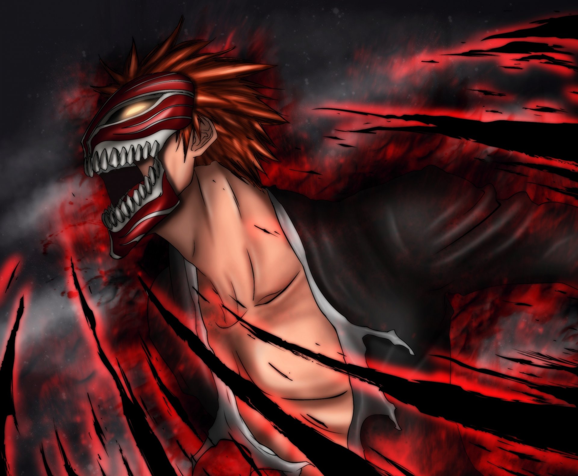 art gray-fullbuster guy ichigo kurosaki mask magic fire bleach bleach