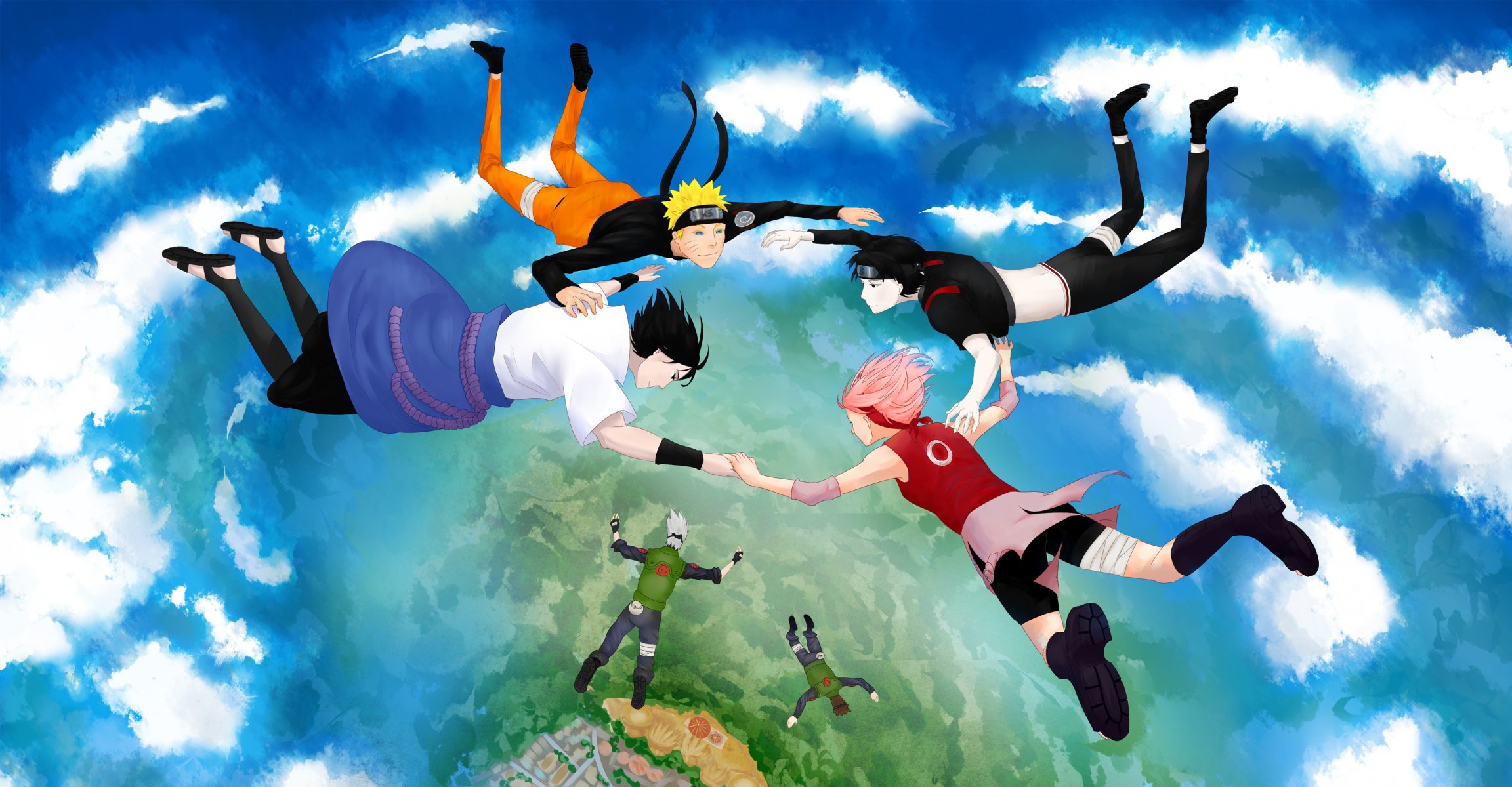 art anime naruto haruno sakura hatake kakashi sai uchiha sasuke uzumaki naruto yamato sky flight cloud