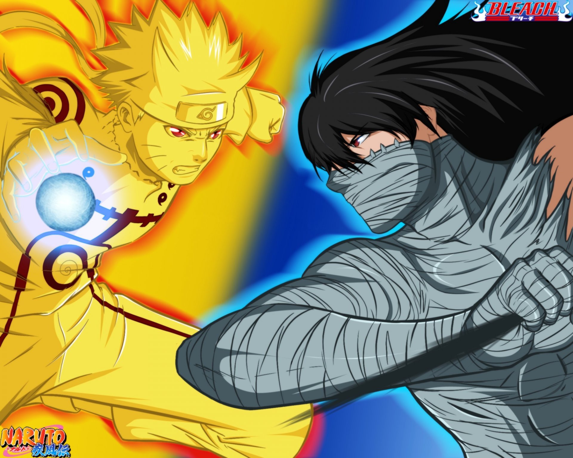 naruto vs ichigo naruto bleach crossover uzumaki ichigo kurosaki mugetsu evolución final modo kyubi hitayate konohagakure no sato tensa zangetsu razengan jutsu transformación vendaje shinigami repuesto shihakushou katana espada