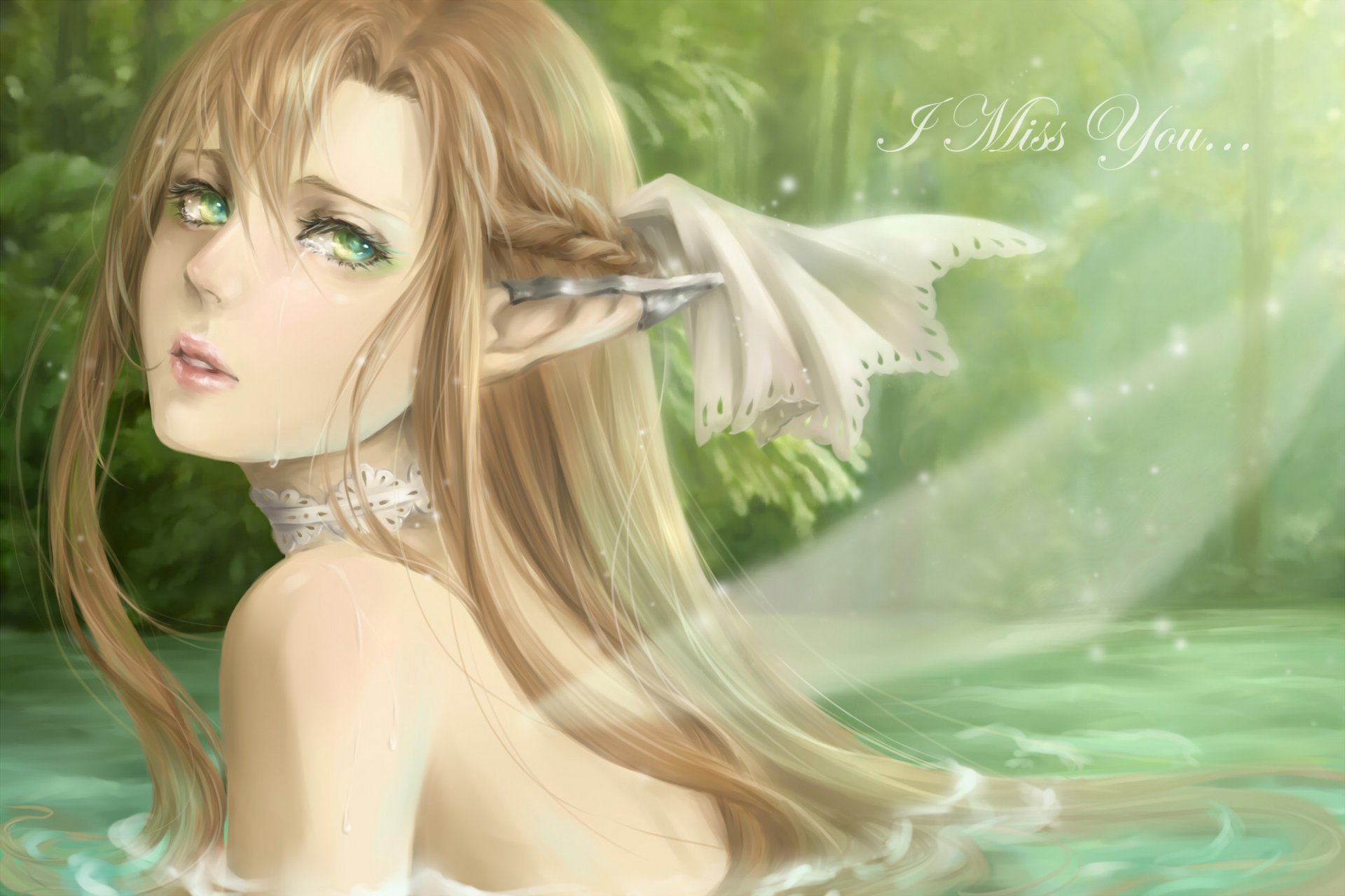 art sword art online yuki asuna dziewczyna uszy las woda