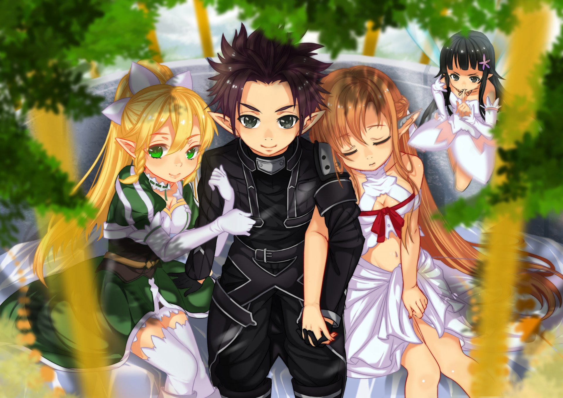 kunst kikimi kerl mädchen yuki asuna kirito leafa yui stimmung lächeln schwertkunst online schwertmeister online