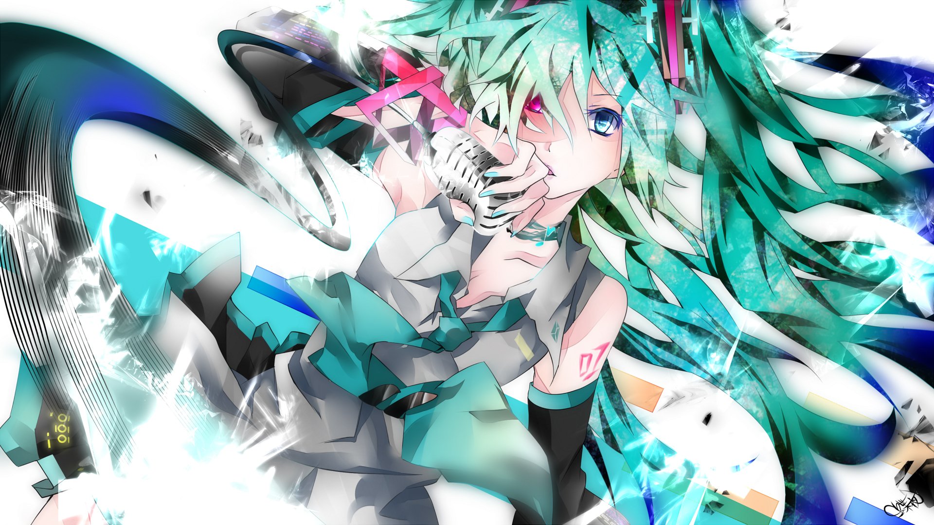 art tyouya hatsune miku vocaloid vocaloid dziewczyna mikrofon tatuaż