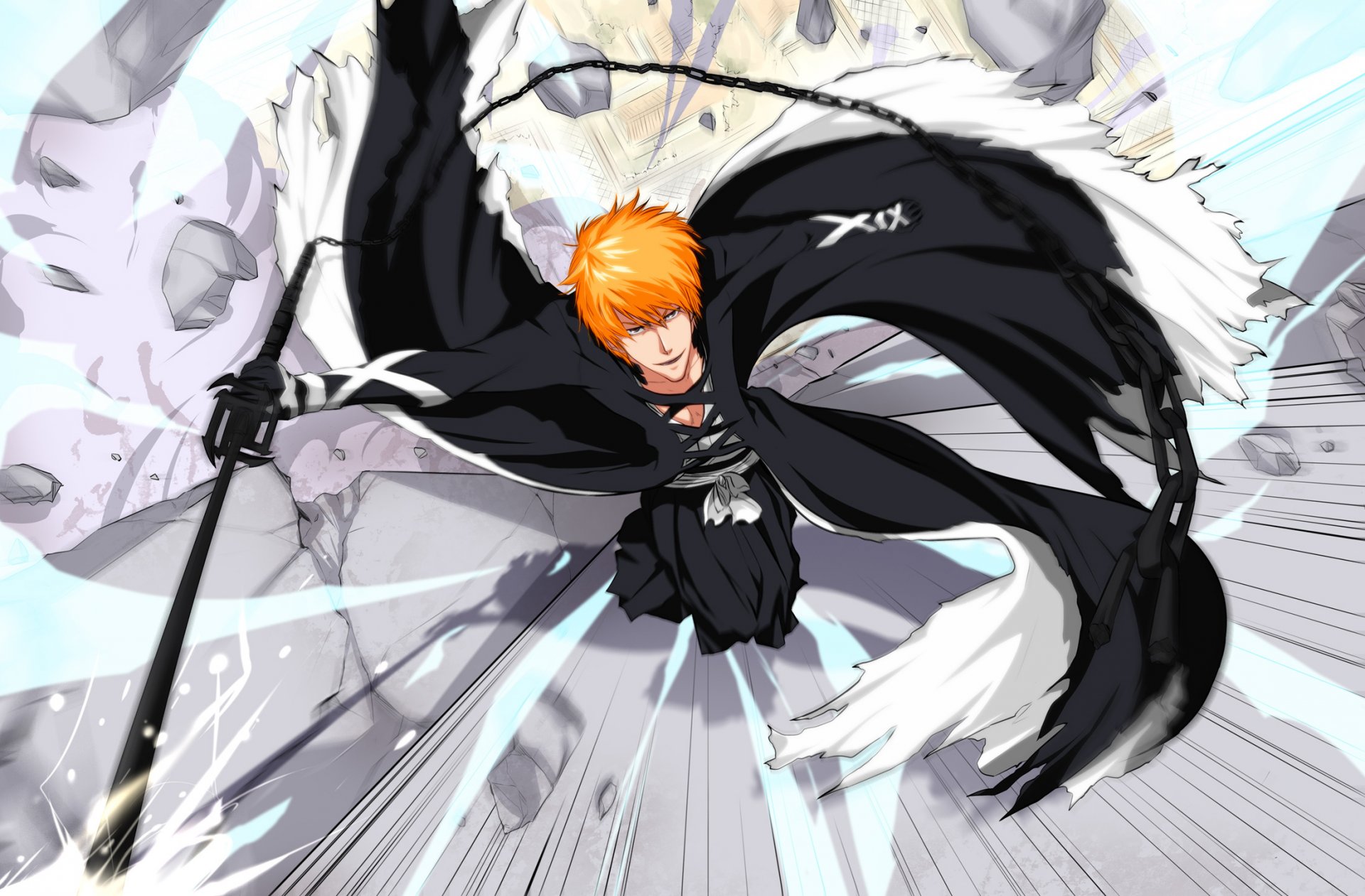 arte hiroto toya chico ichigo kurosaki mirada sonrisa espada cadena bankai shinigami lejía lejía