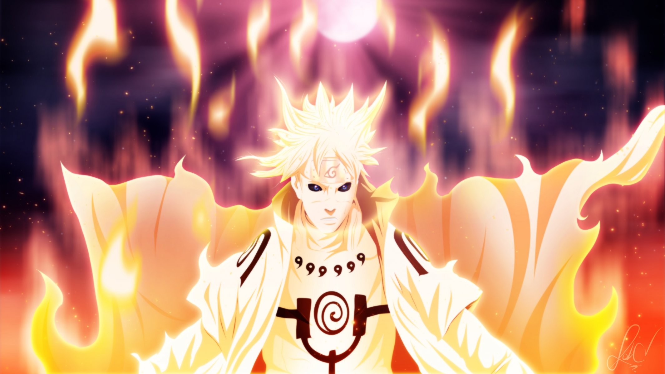 art robcv anime naruto namikaze minato guy magie feu lune nuit