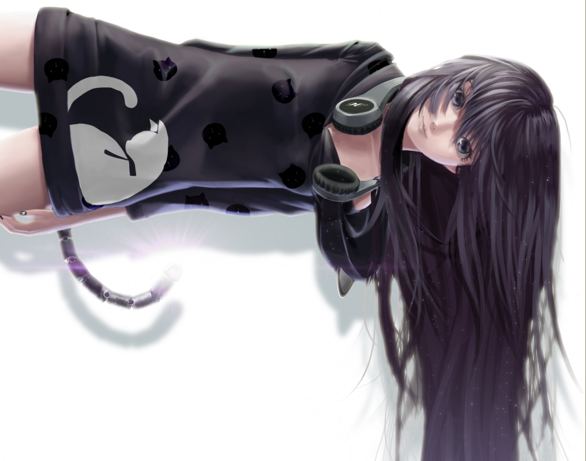 art lepus girl hair cat headphones tail anime