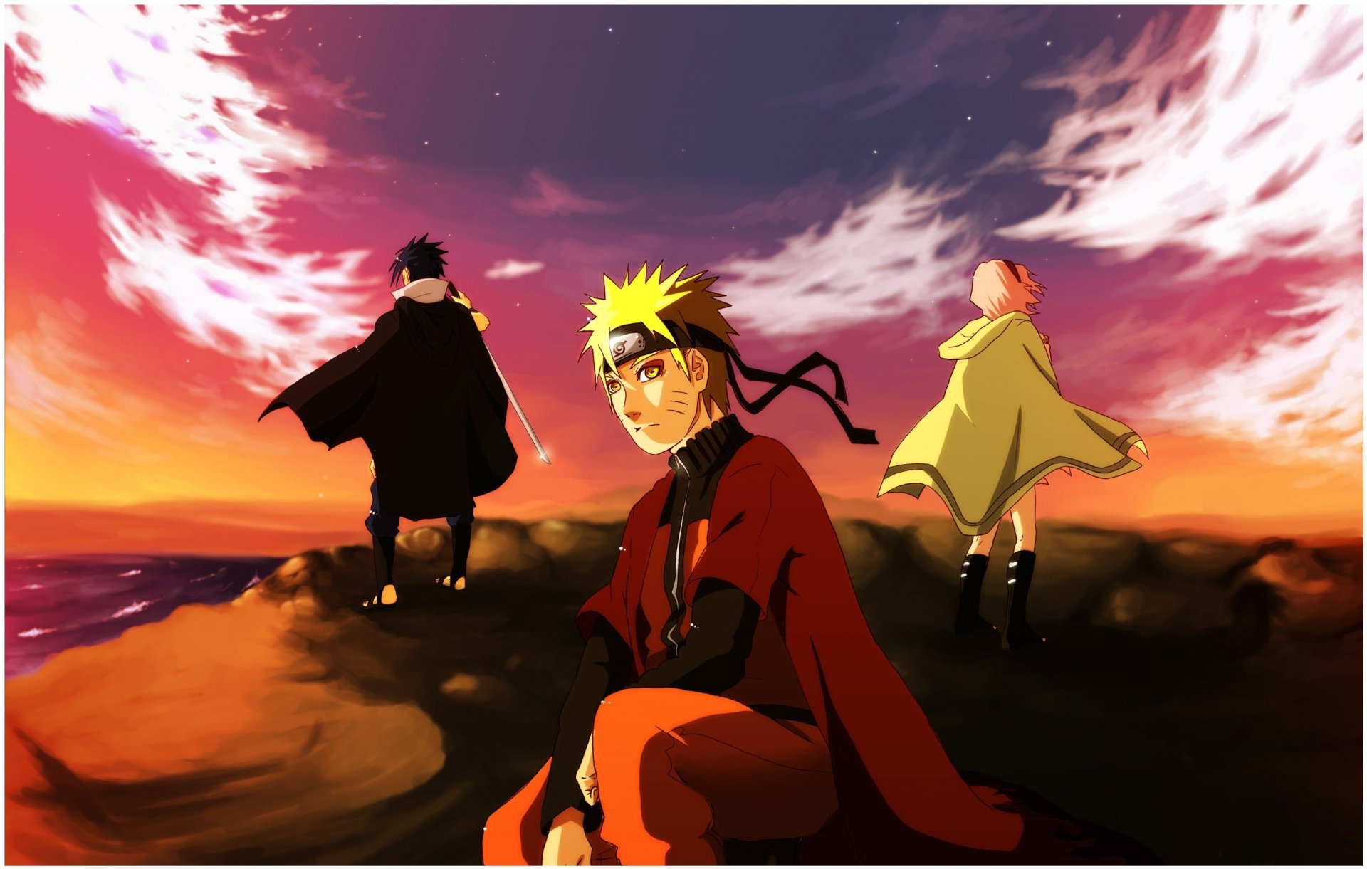 arte naruto equipo de siete sasuke naruto uzumaki sakura haruno mar puesta de sol