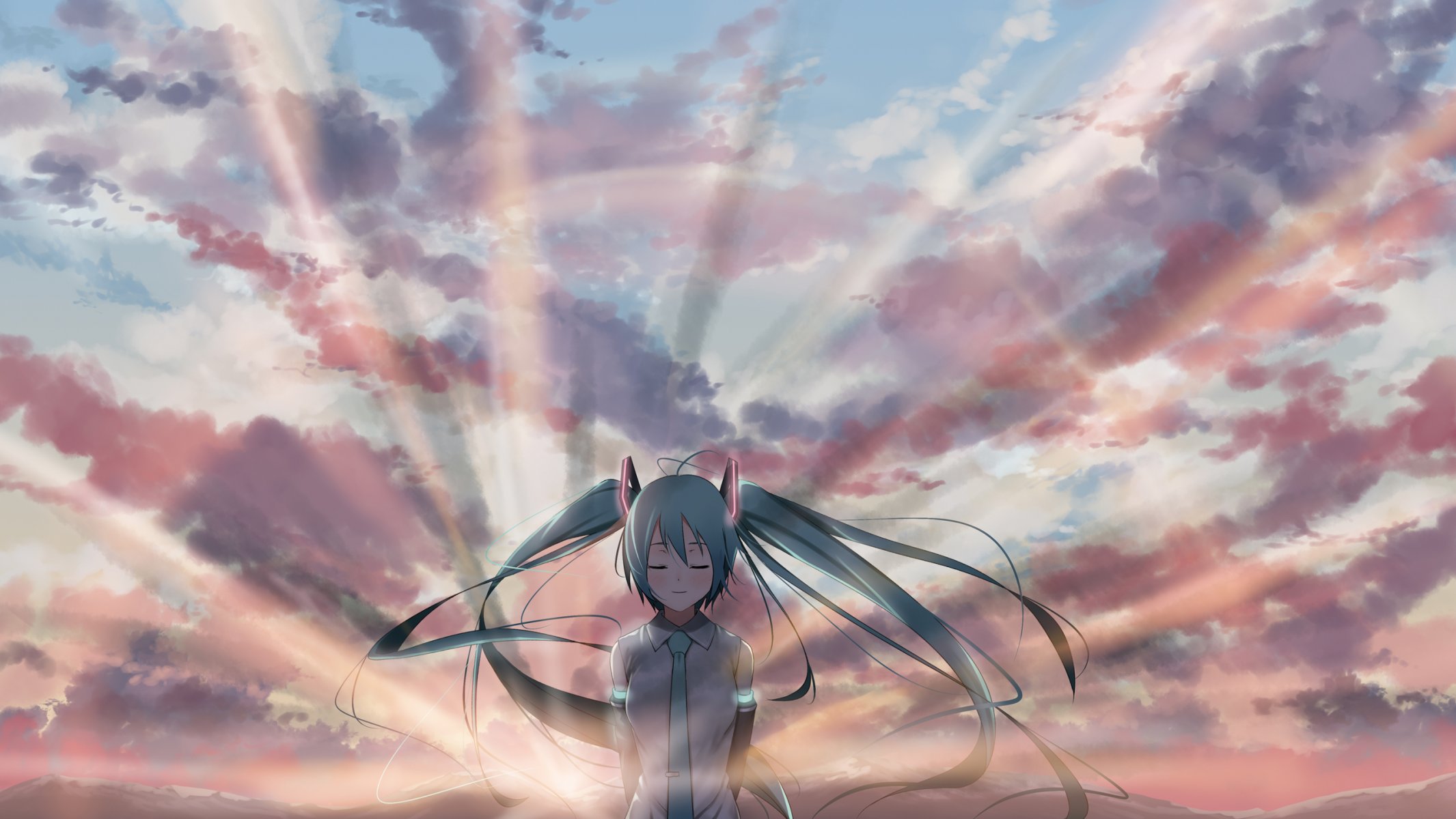 art vocaloid hatsune miku vocaloid girl clouds sunset