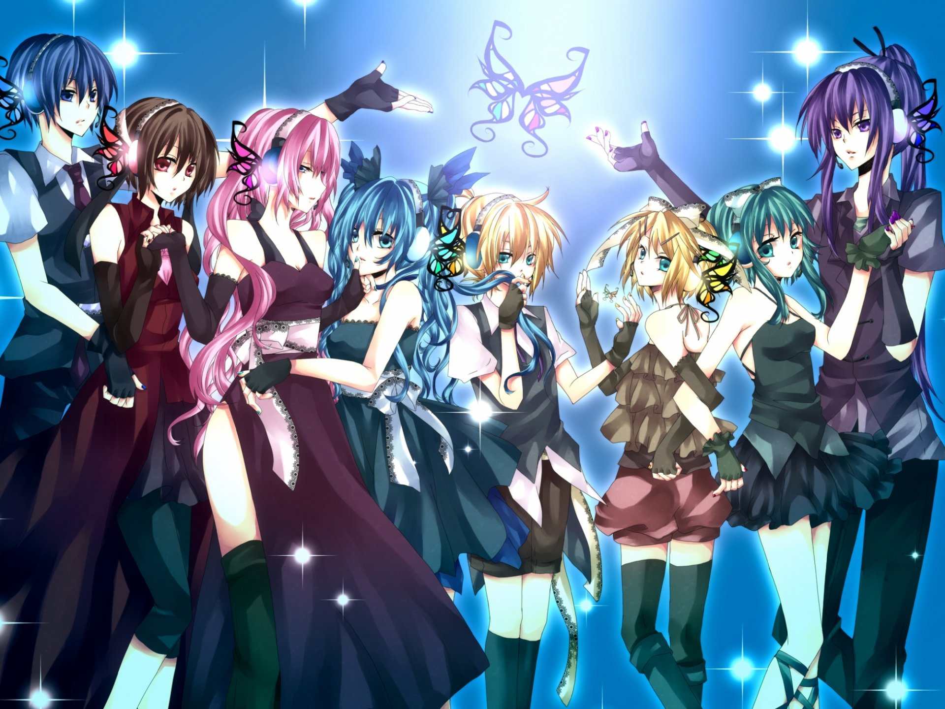 kunst vocaloid hatsune miku megurine luka kagamine rin kagamine len gumi kaito meiko kamui gakupo vocaloid jungs mädchen schmetterling kopfhörer