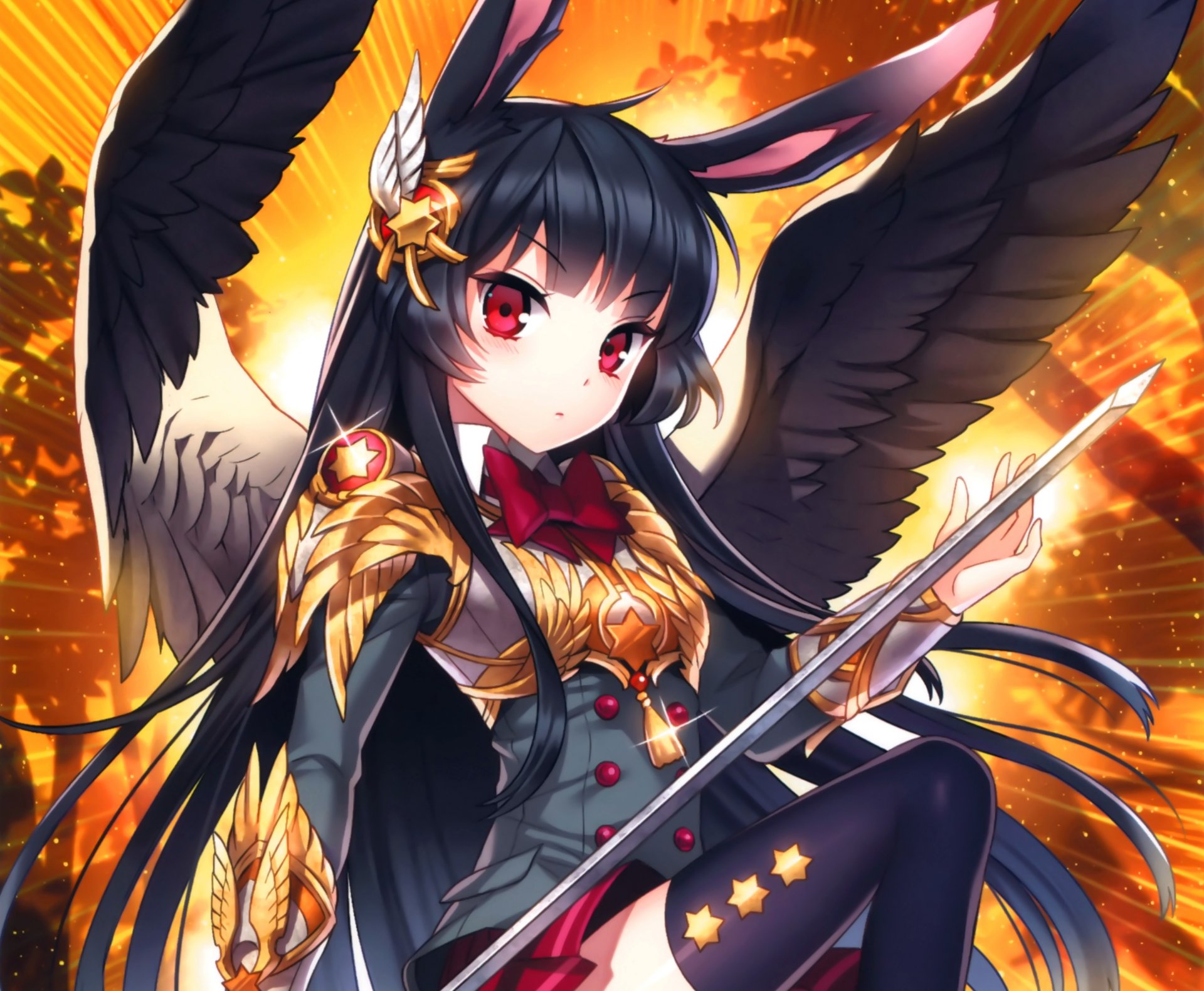 art nardack kaku-san-sei million arthur girl ears wings sword weapon