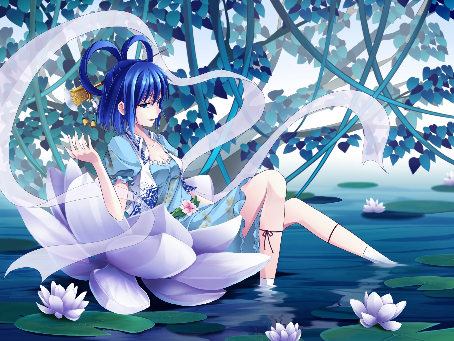 anime art art shinebell girl touhou kaku water lotu