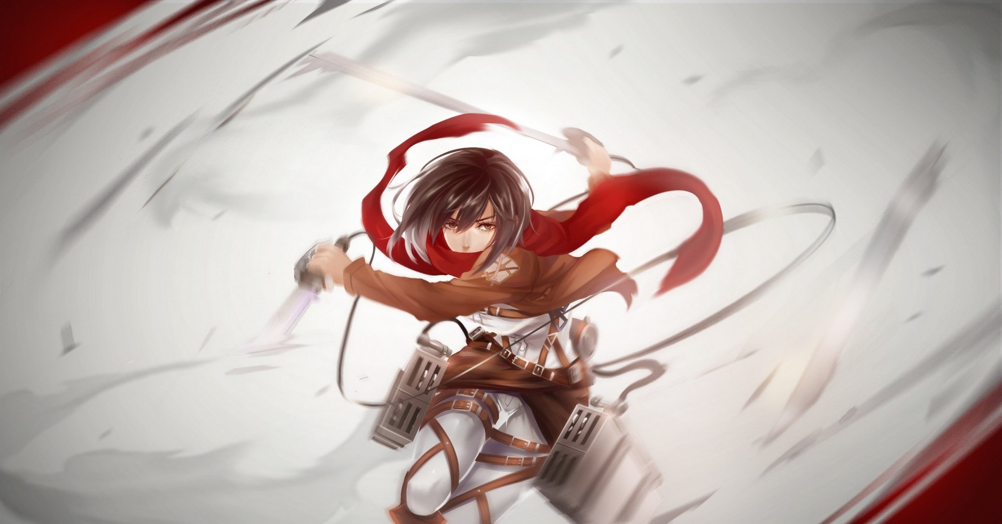 arte tpip chica mikasa ackerman vista calma armas cuchillas sangre soldado no shingeki no kyojin