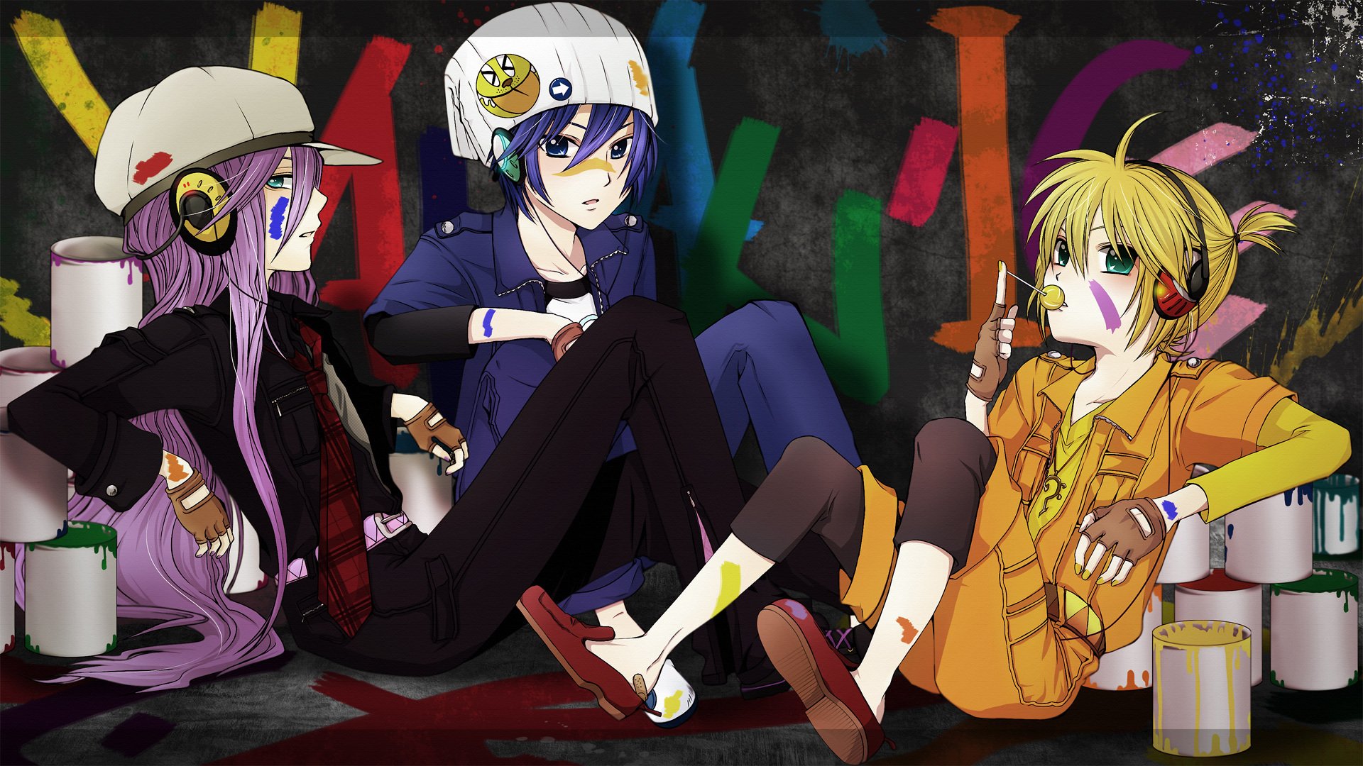 art agi vocaloid kagamine rin kaito kamui gakupo chłopaki farby lizak