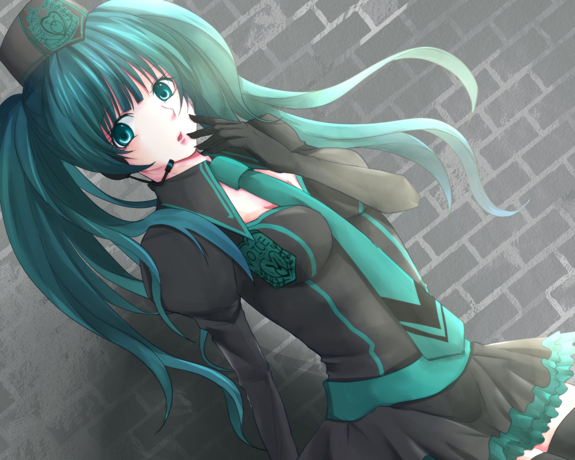 hatsune miku vocaloid vocaloid mädchen form mikrofon krawatte anime