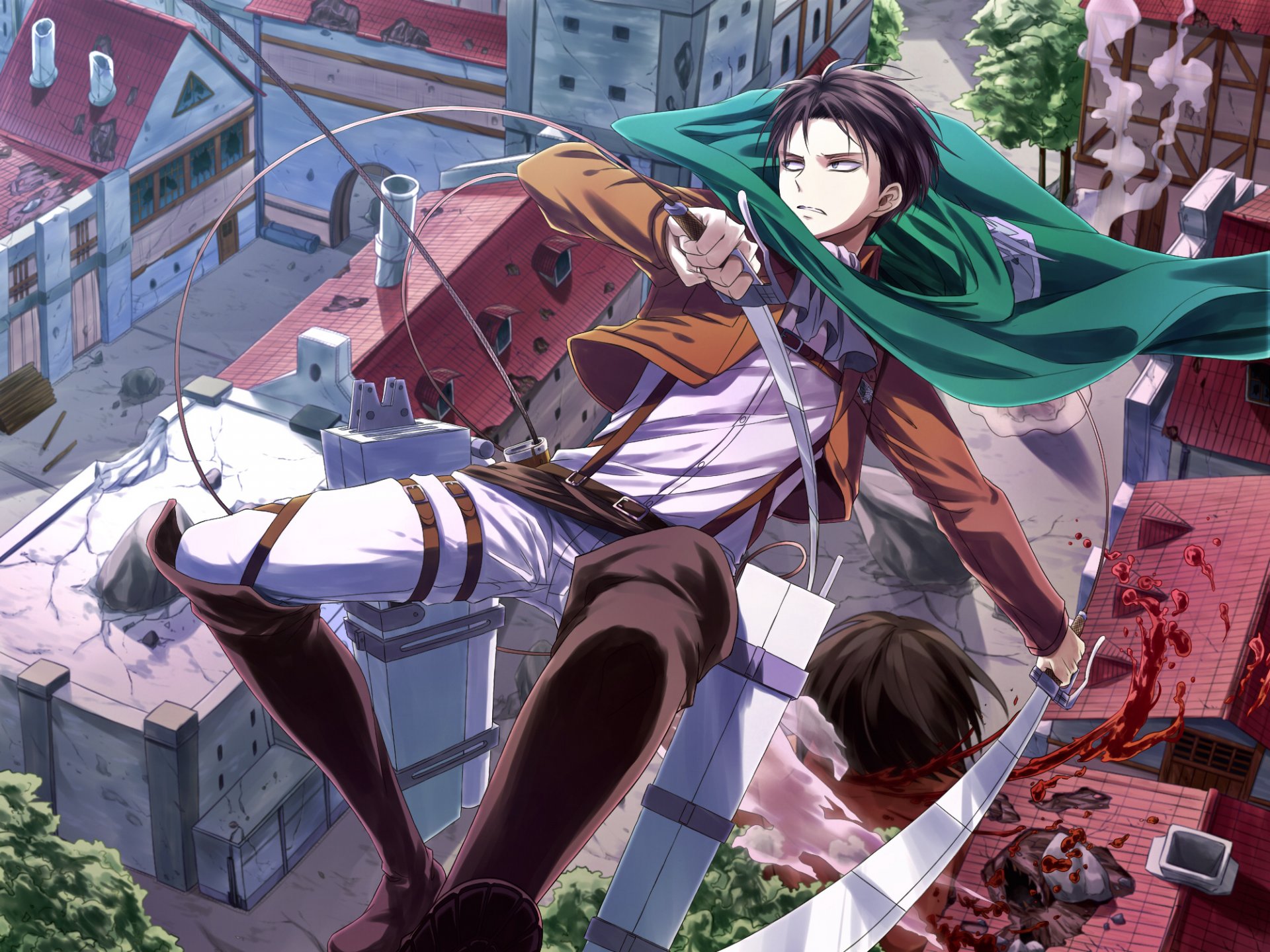 arte angel31424 ragazzo rivaille vista rabbia caduta arma sangue testa città no shingeki no kyojin