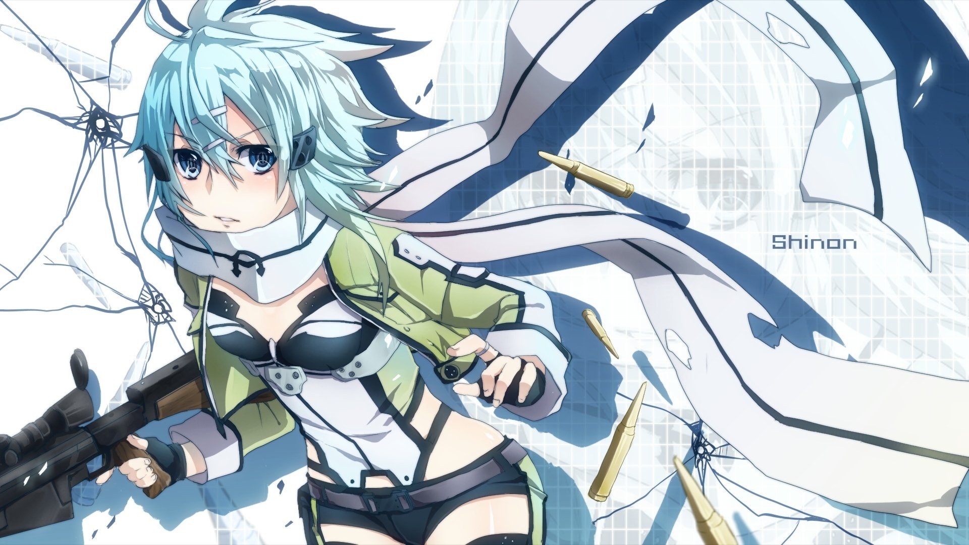 sword art online sao pistolet wiatr online ggo shinon pistolet sword master online sinon broń karabin łuski niebieskie włosy dziewczyna