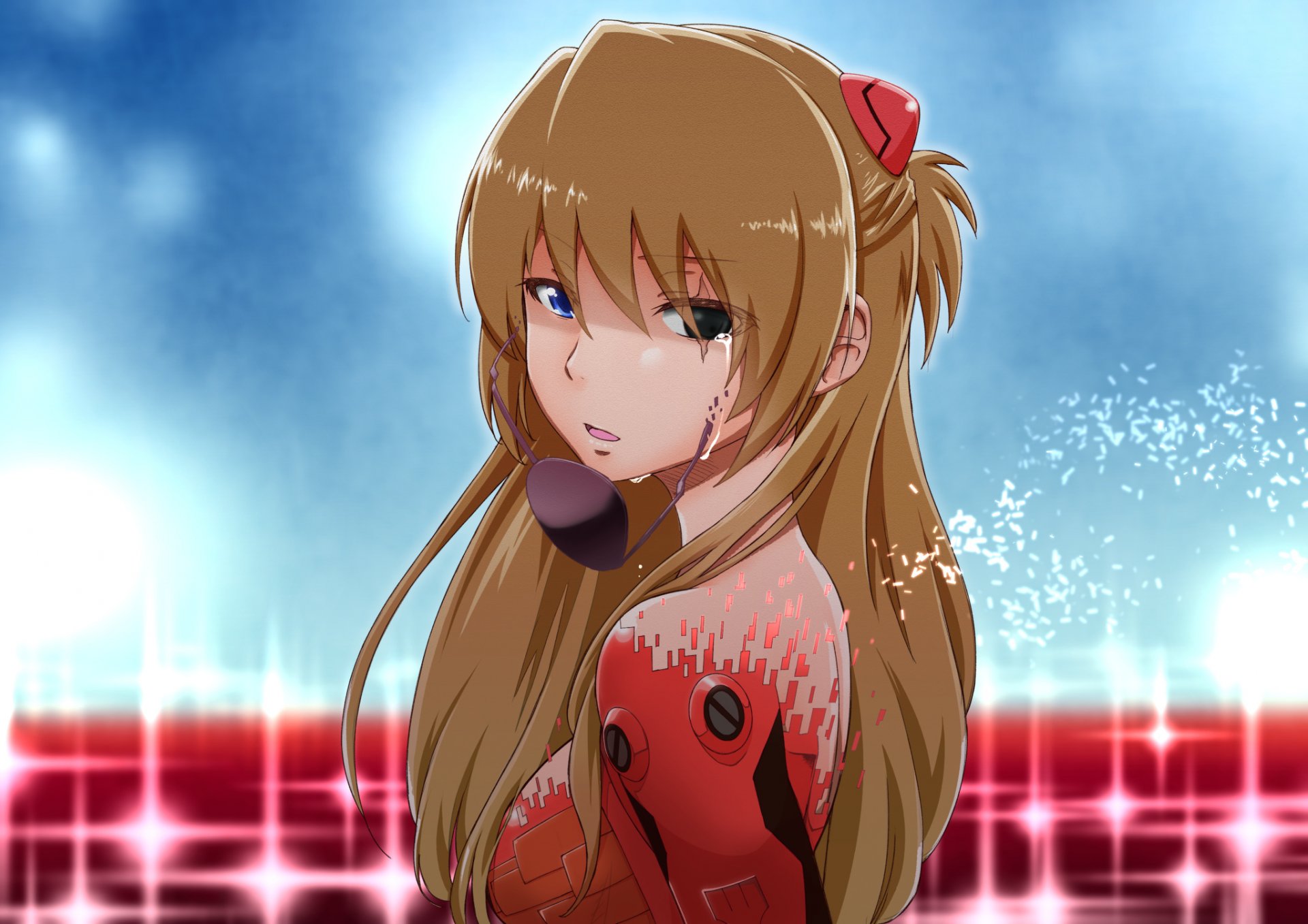 арт suzushiro nazuna аниме евангелион neon genesis evangelion souryuu asuka langley девушка повязка слезы