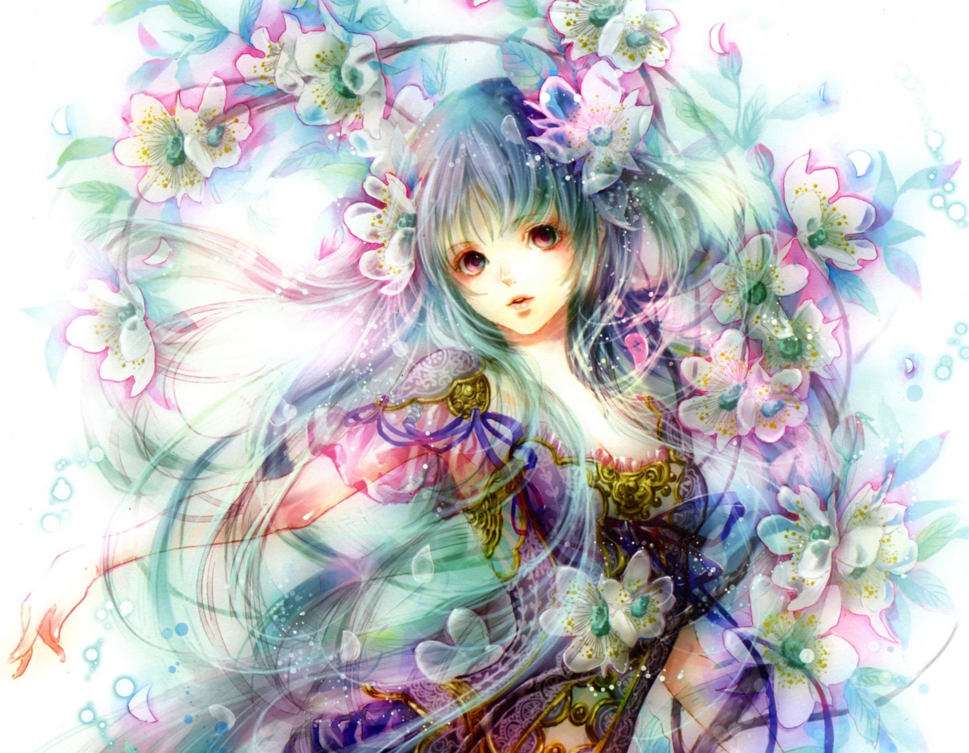 arte tukiji nao vidrio verde chica flores anime