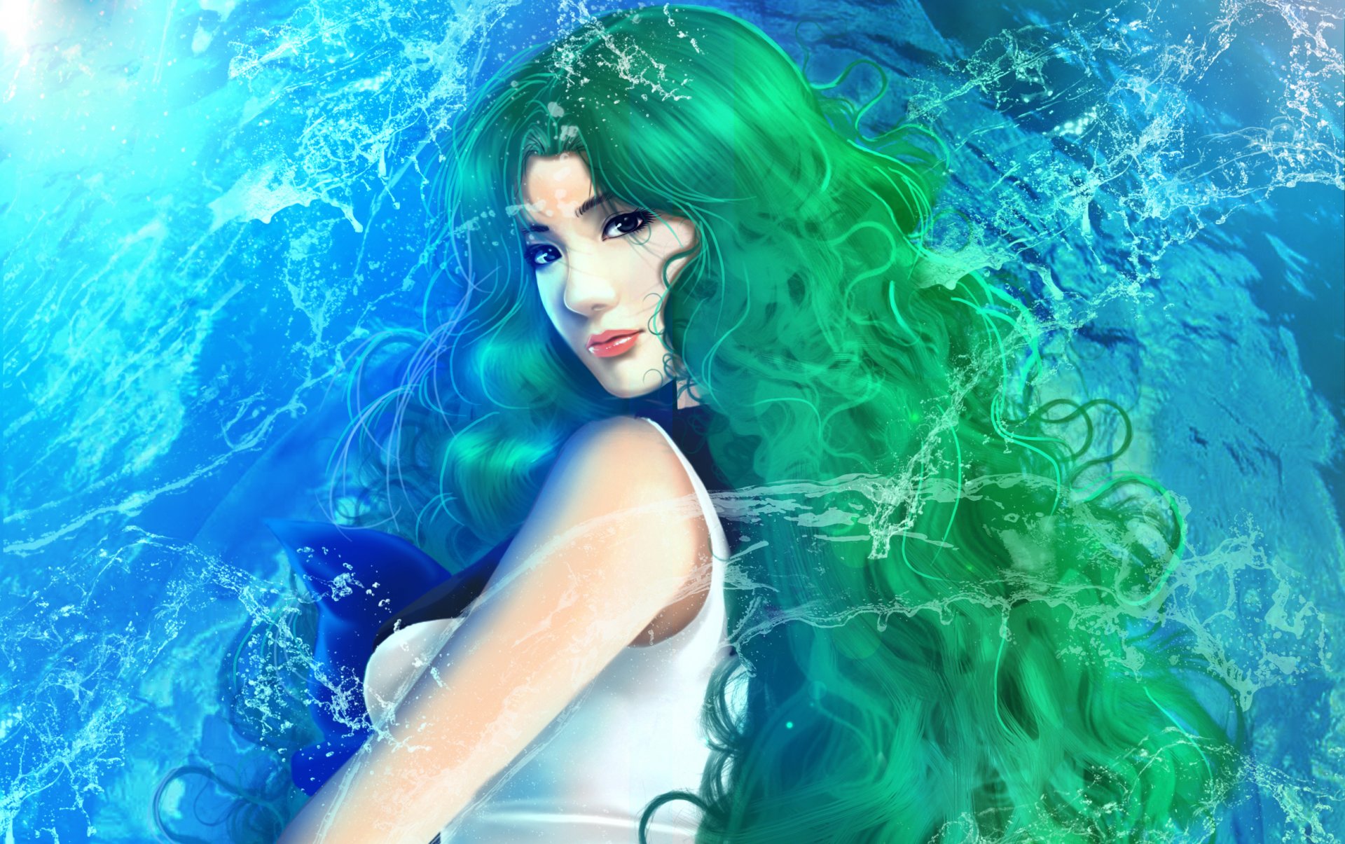 bishoujo senshi sailor moon sailor neptune kaiou michiru girl water green hair