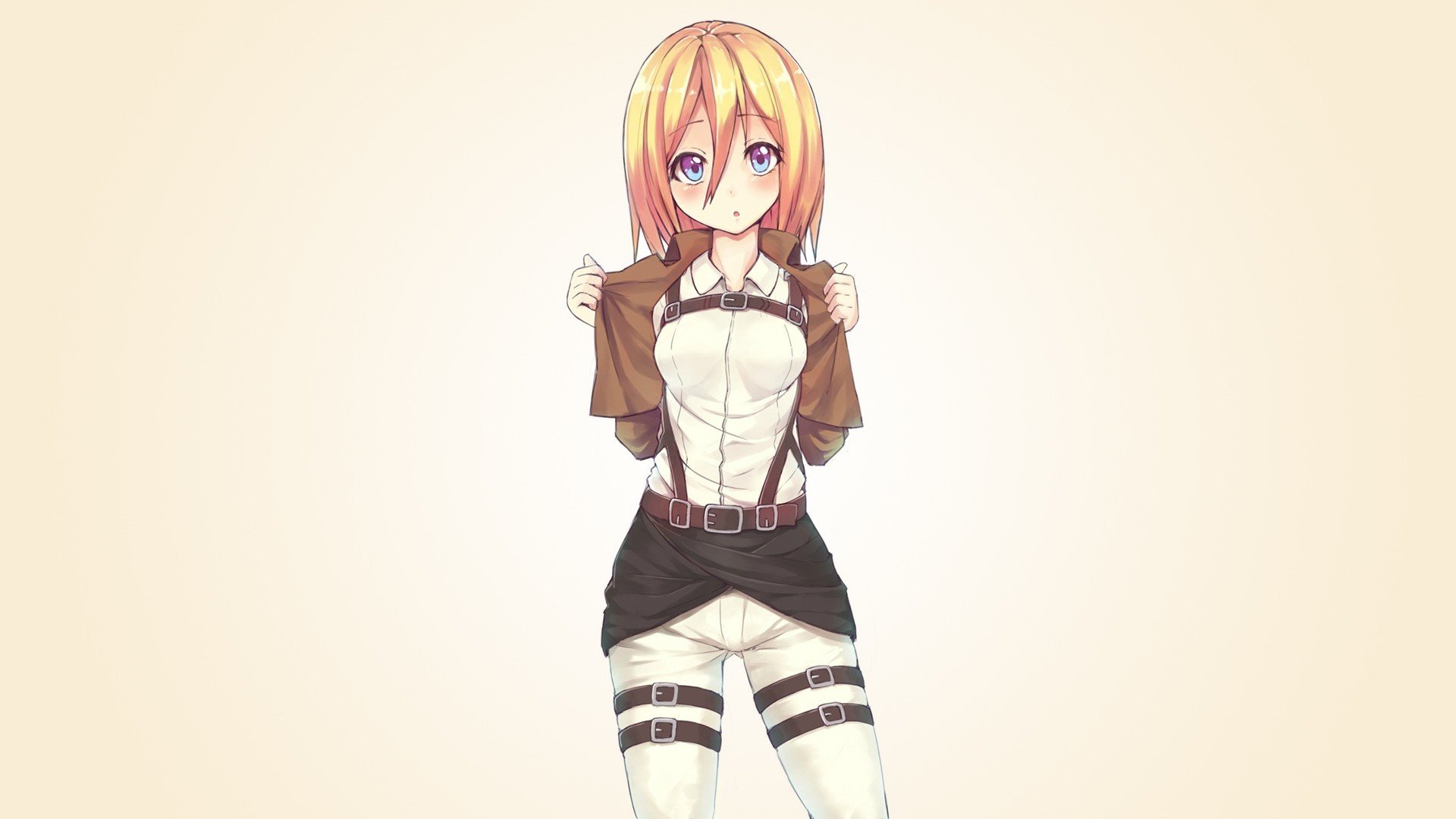 art girl christa renz view surprised confused undressing blonde cutie shingeki no kyojin