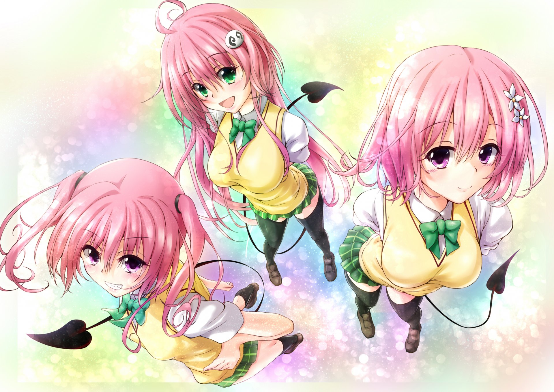 kunst asahi anime liebe ru liebe ru dunkelheit liebesprobleme mädchen momo velia deviluke momo velia deviluke nana asta deviluke nana asta deviluke lala satalin deviluke lala satalin deviluke schuluniform stimmung schwanz blick lächeln