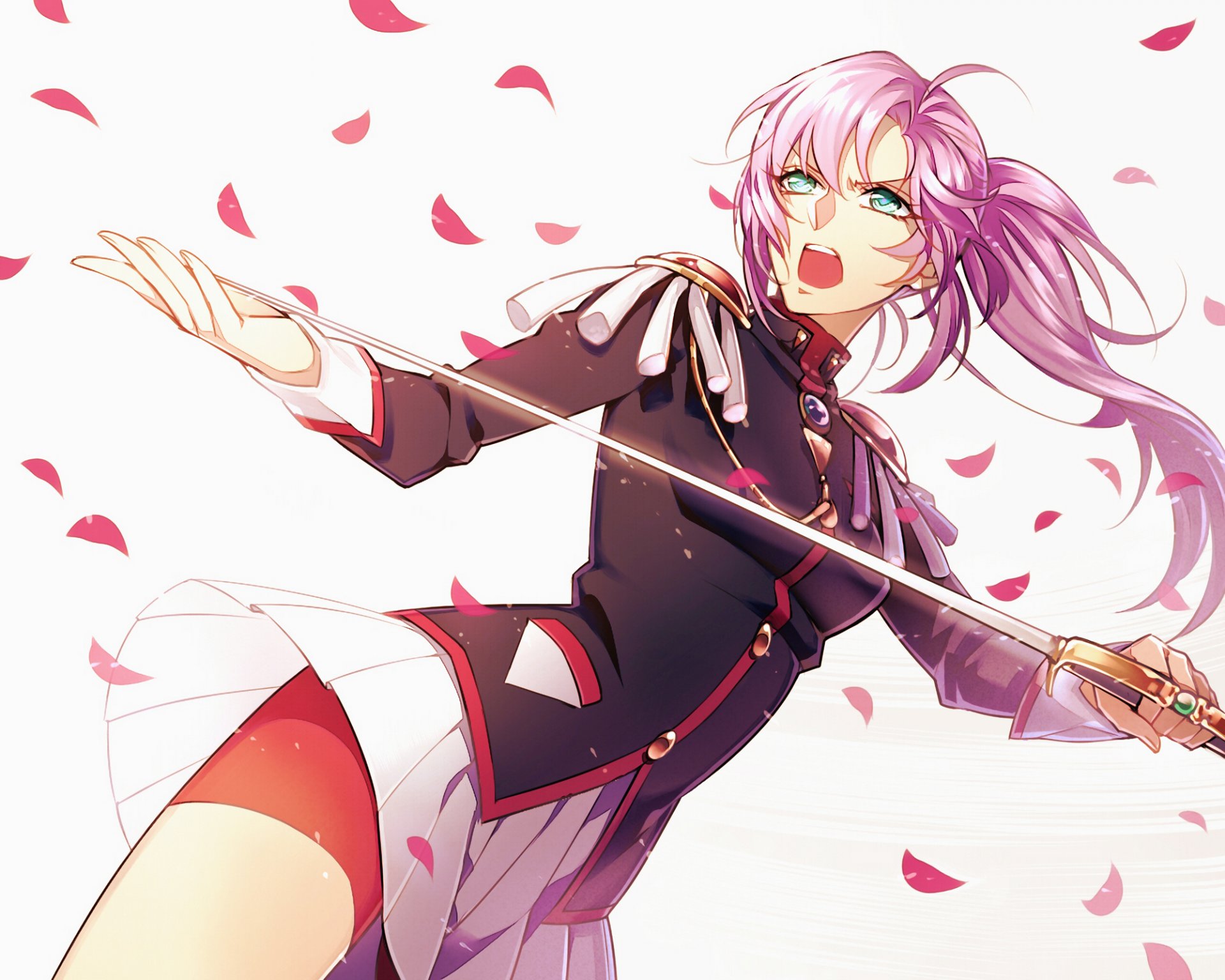 anime art girl tayuya1130 tenjou utena revolutionary girl utena sword weapon petals white background upscale