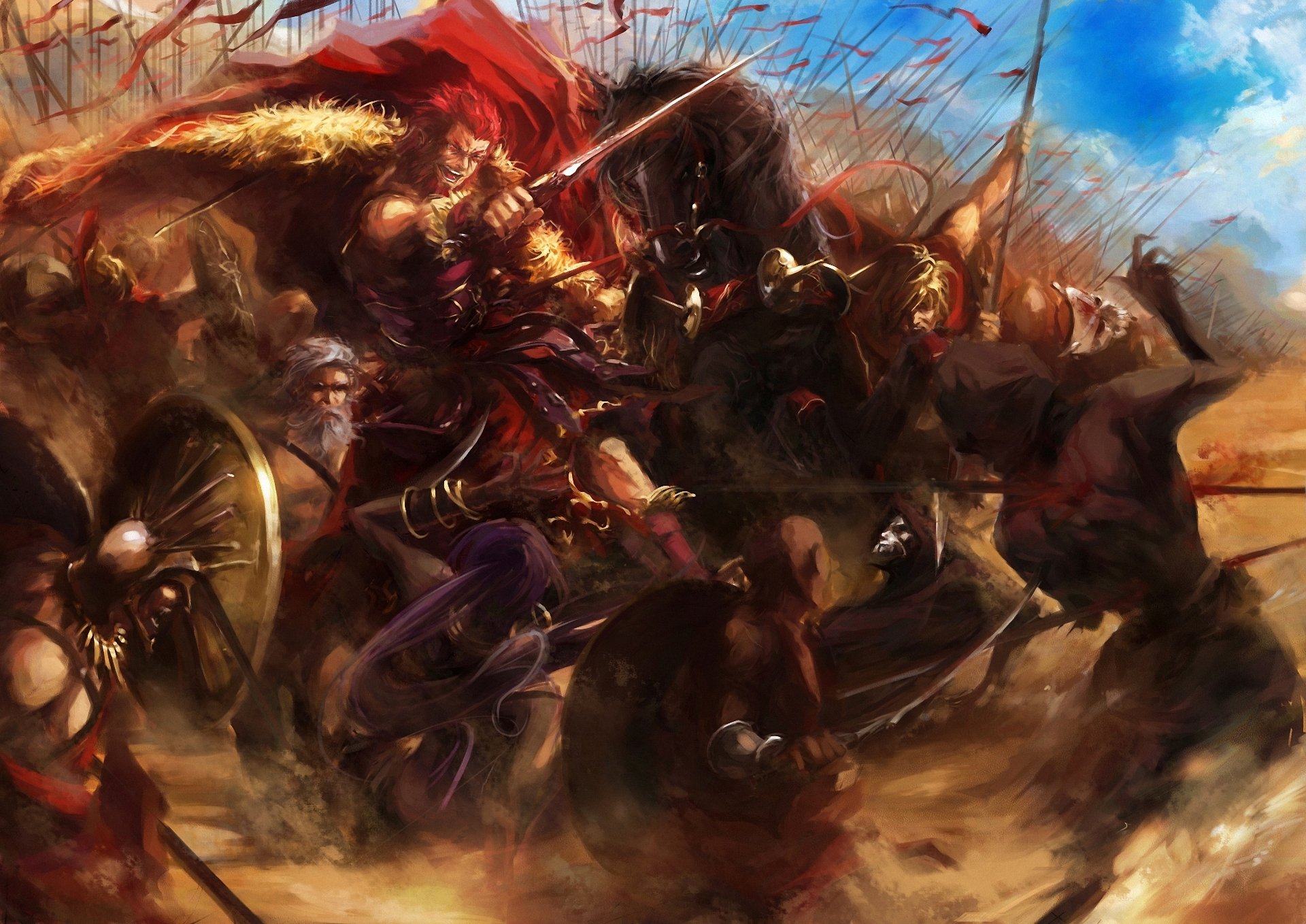 art enseignement d. t. n. fate stay night fate zero rider assassin bataille guerre arme chevaux épée bouclier cape lances piques