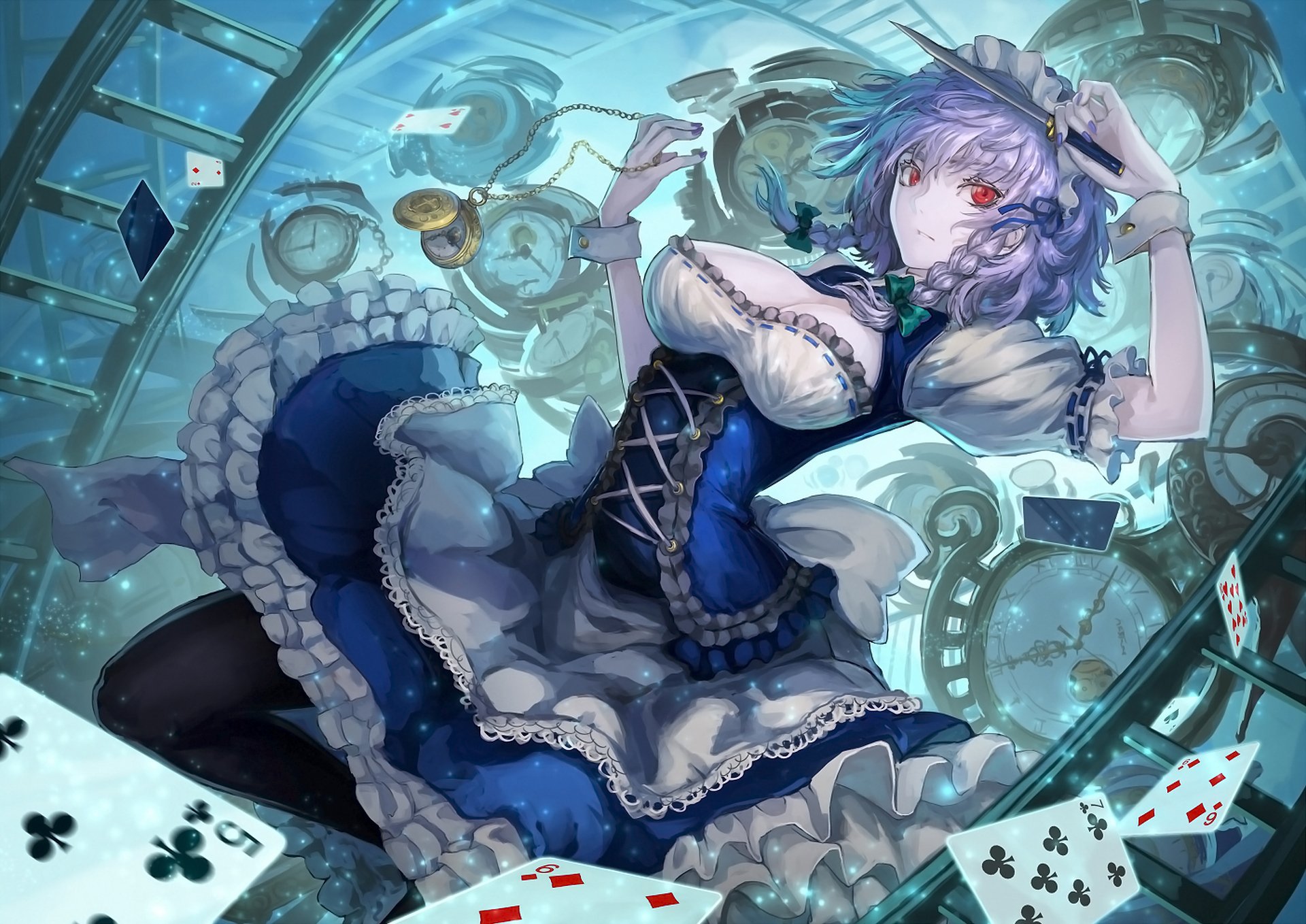 touhou fille femme de ménage montre cartes couteau