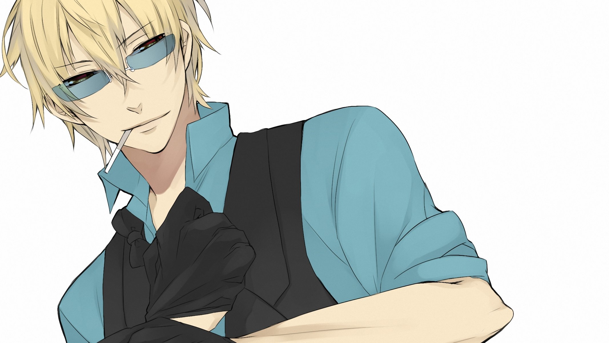 durarara durarara anime guy heiwajima shizuo lunettes gants gilet chemise cigarette fume blond