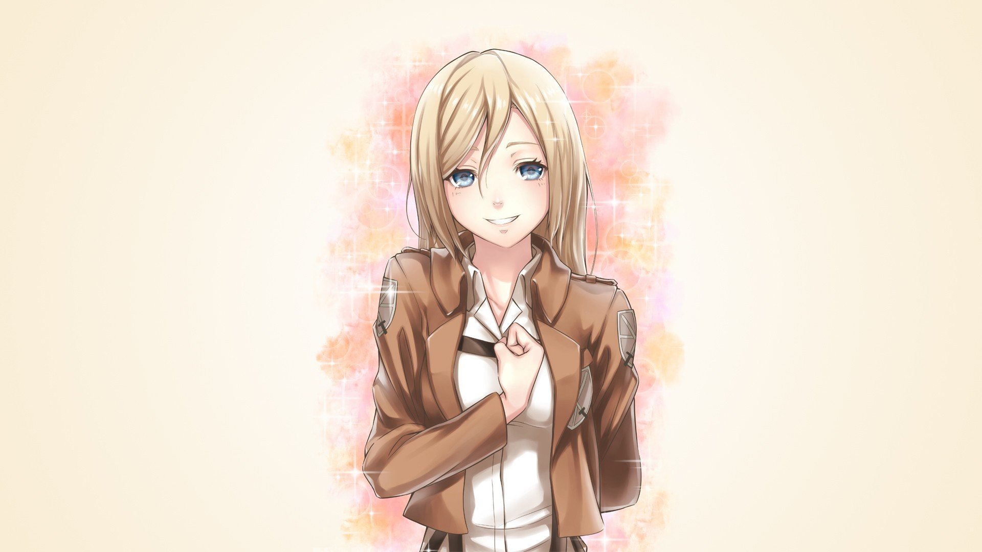 art fille krista renz vue sourire blond geste soldat shingeki pas kyojin