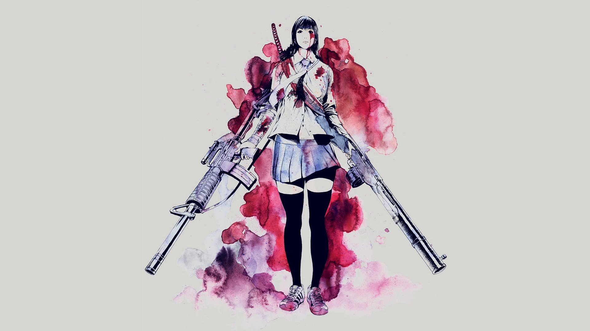 girl weapon blood background