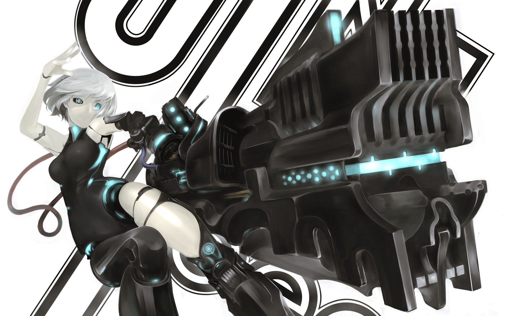 art girl weapon gun anime wire robot