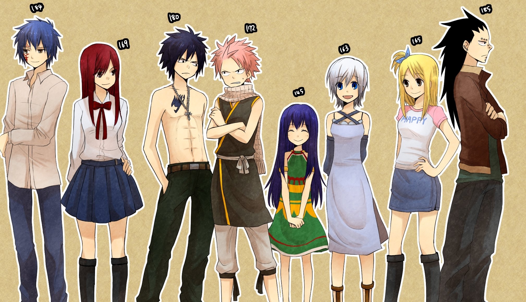 märchen fairy tail märchen vom feenschwanz erza scarlet gajeel redfox grau jellal fernandes lisanna strauss lucy heartfilia natsu dragneel wendy marvell anime jungs mädchen höhe schal tattoo kreuz kleid lächeln