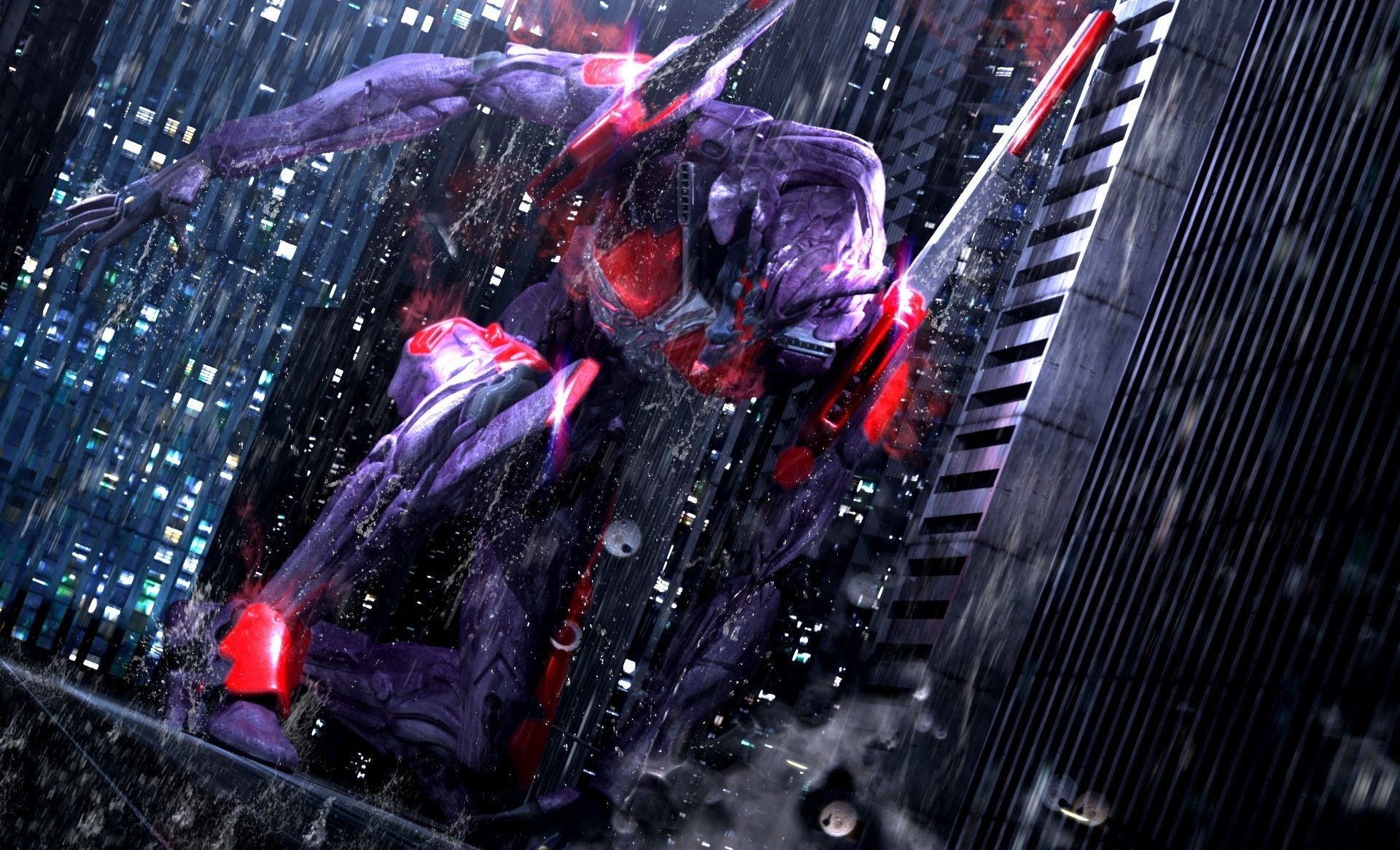 arte ben deutscher anime evangelion: 2.0 non si può avanzare neon genesis evangelion eva 01 robot mecha pioggia città notte casa