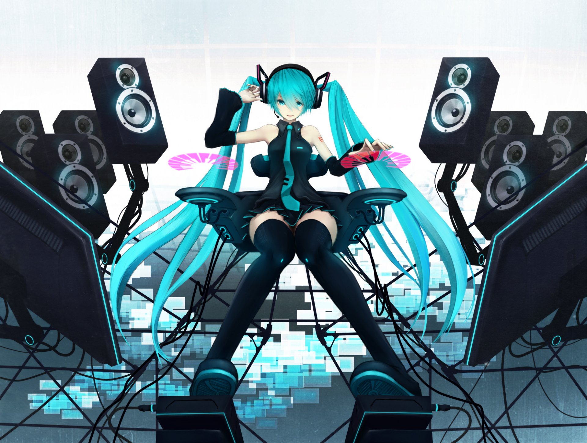 vocaloid vocaloid hatsune miku dziewczyna głośniki monitory