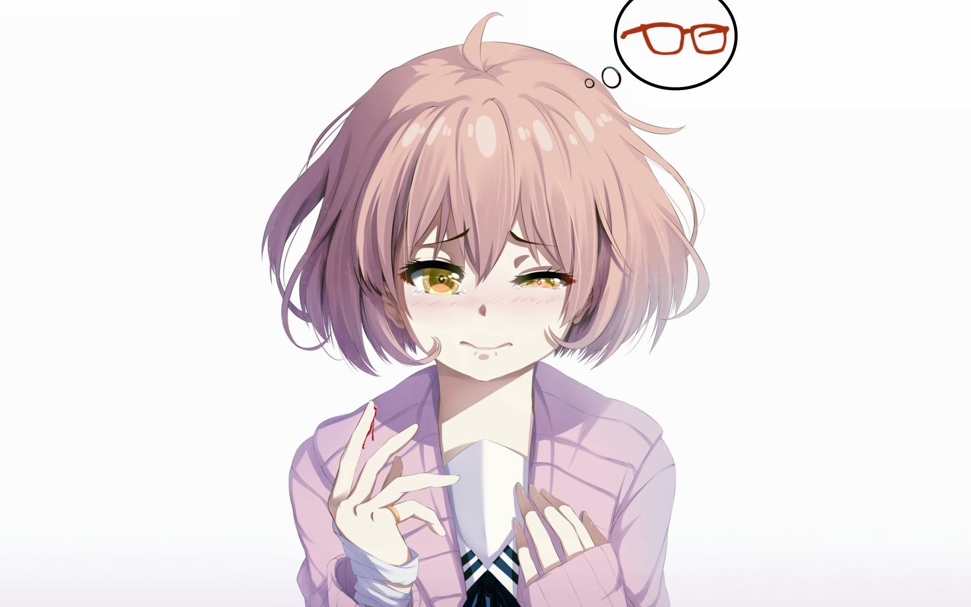 anime kunst kein kyoukai kein seil kuriyama mirai jenseits mädchen brille weint blut weißer hintergrund