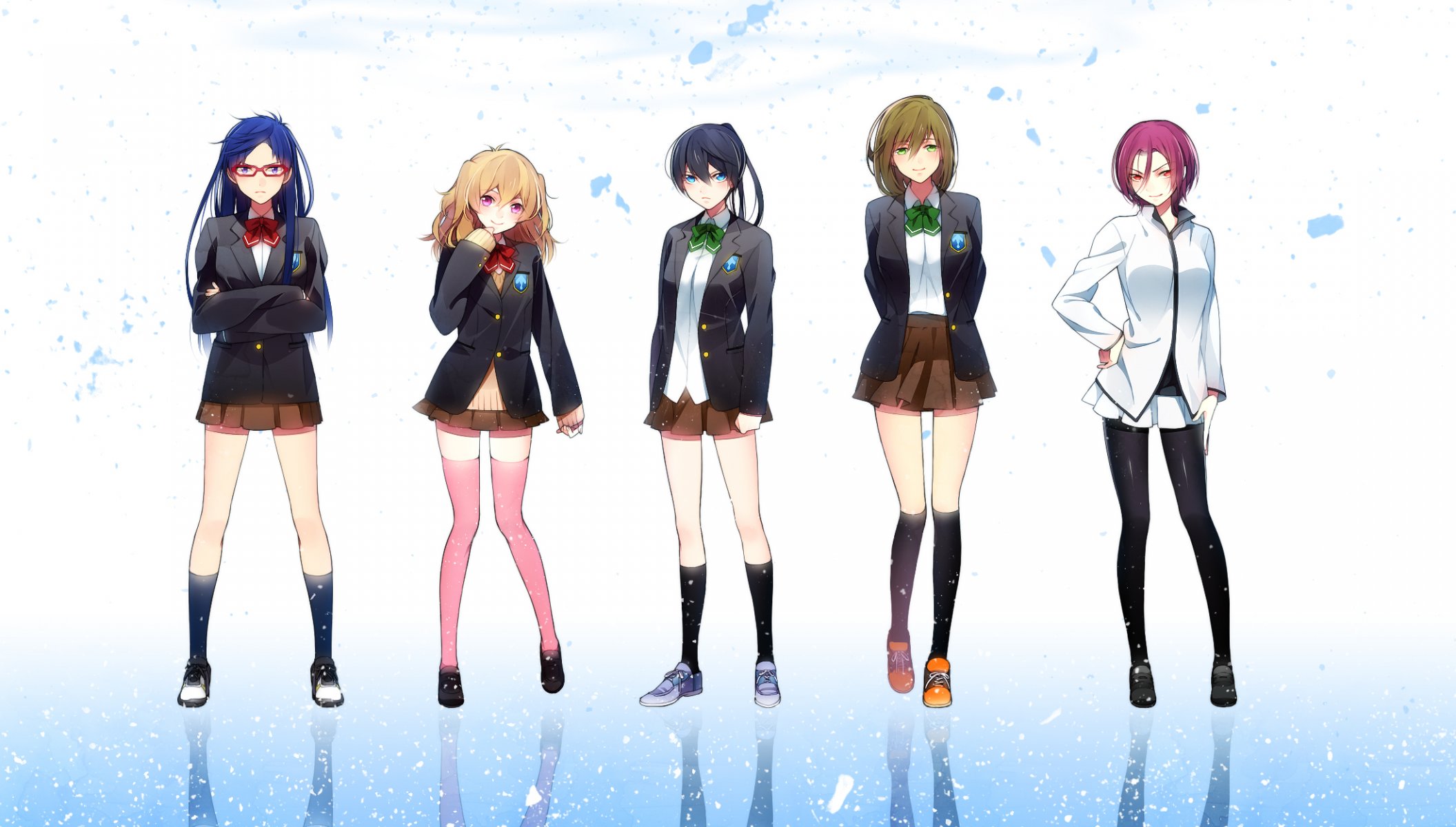 art hakusai anime freedom free nanase haruka tachibana makoto matsuoka rin hazuki nagisa ryugazaki rei girls schoolgirl form reflection