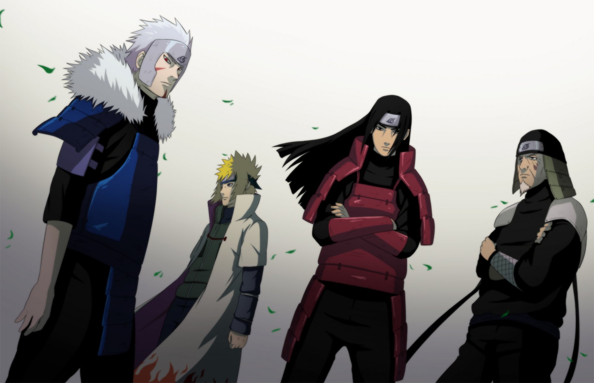 art anime naruto namikaze minato senju hashirama senju tobirama sarutobi hiruzen mężczyźni hokage liście płaszcz