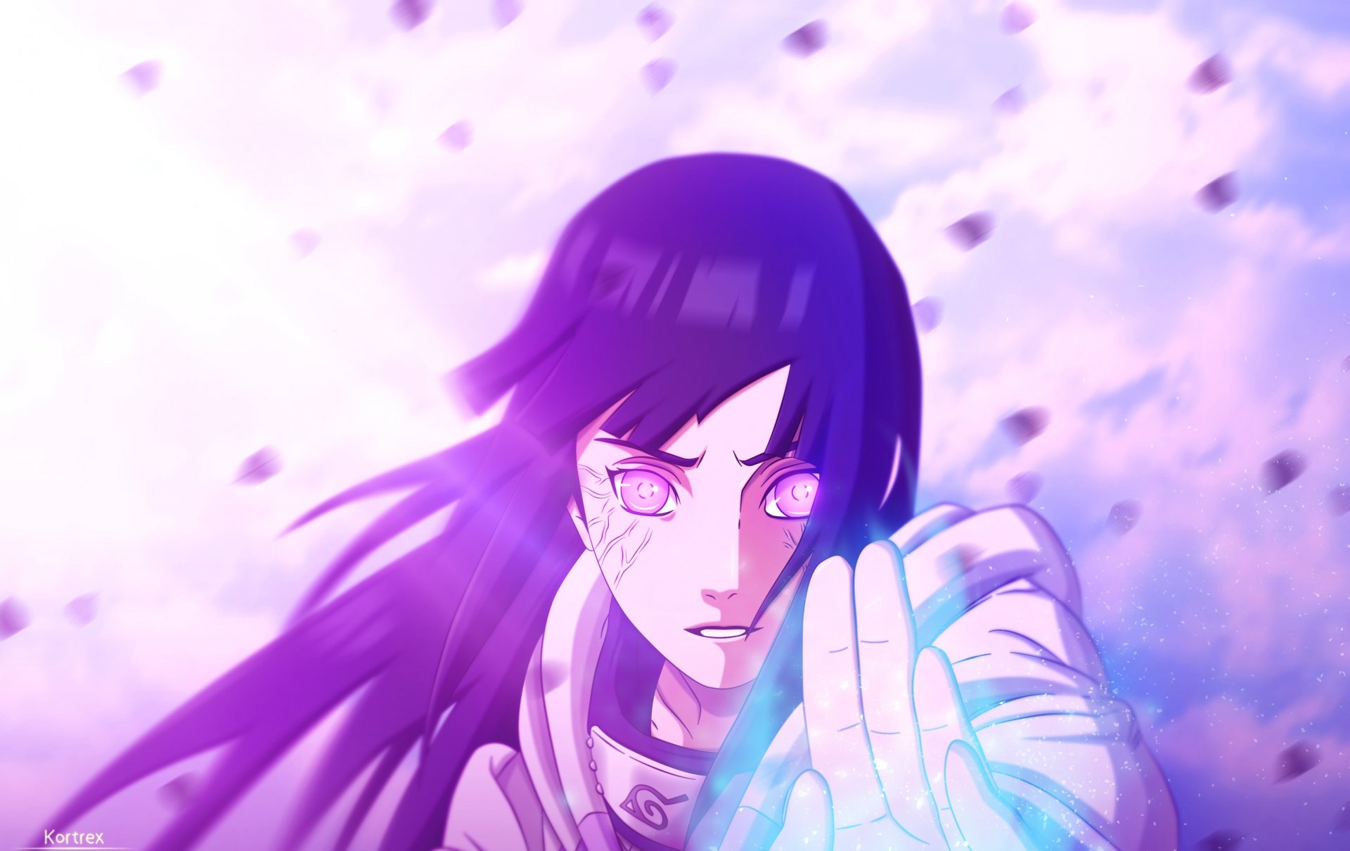 arte kortrex anime naruto hyuga hinata chica hinata pétalos magia