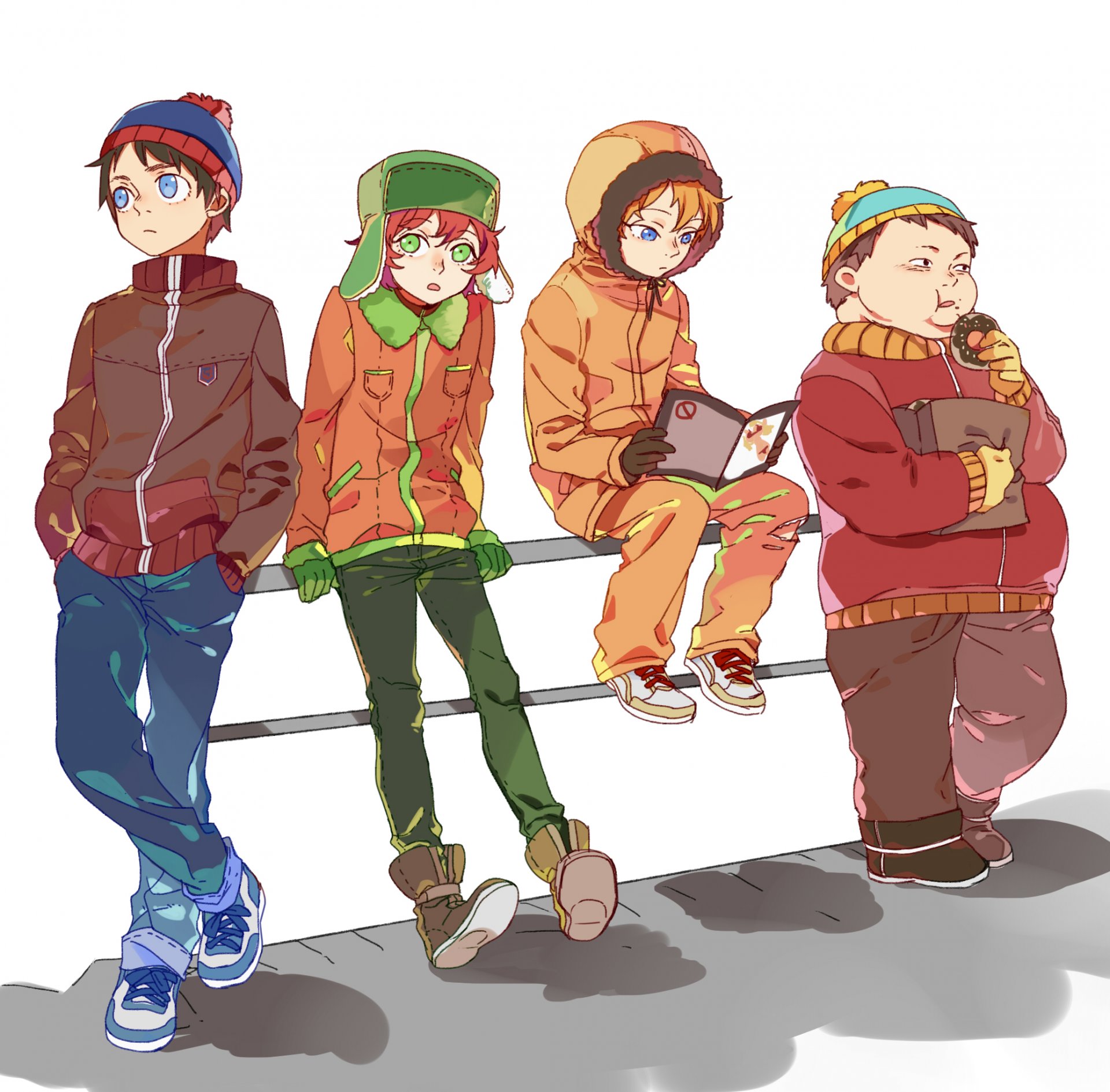 art newrein south park stanley randall marsh eric theodore cartman kenny mccormick kyle broflovski boys anime donut magazine