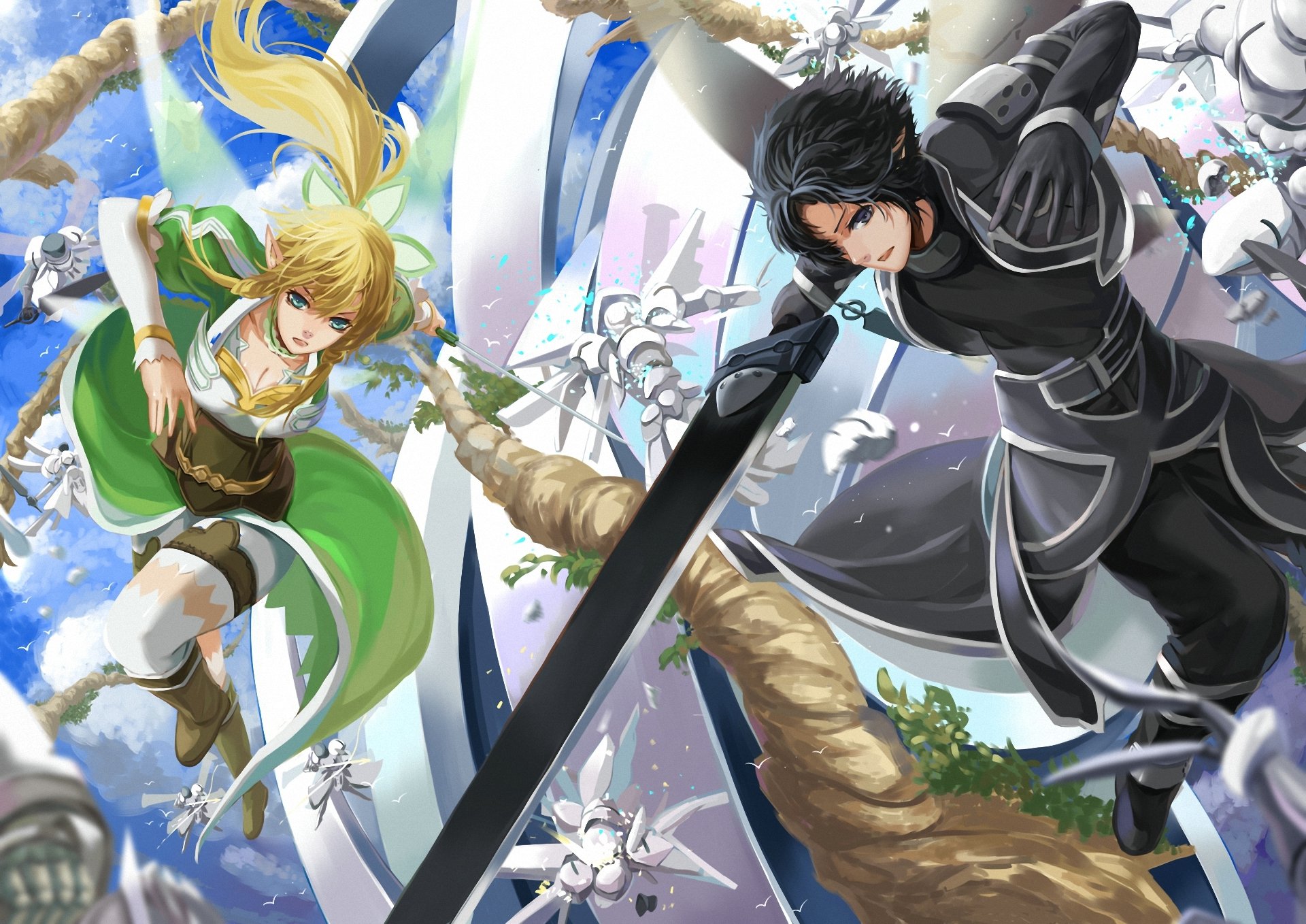 arte liuruoyu8888 espada de arte en línea kirito leafa chico chica arma batalla