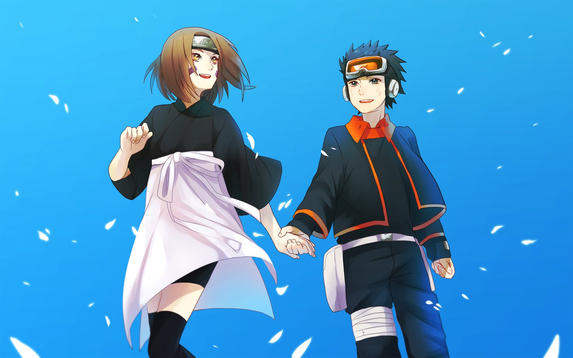 art anime naruto rin nohara obito uchiha together are kept in hand