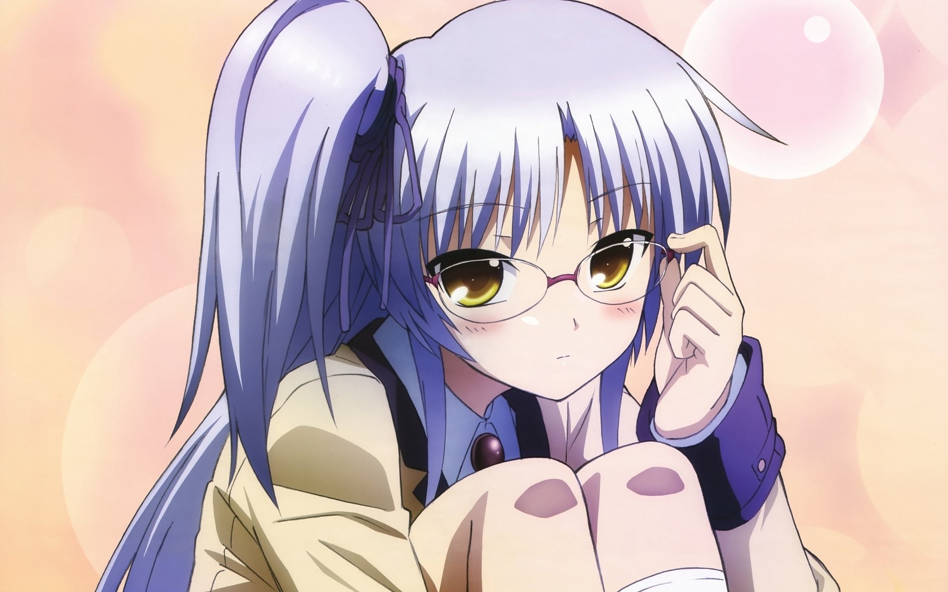 anime art angel beats tachibana kanade fille assis lunettes embarras regard