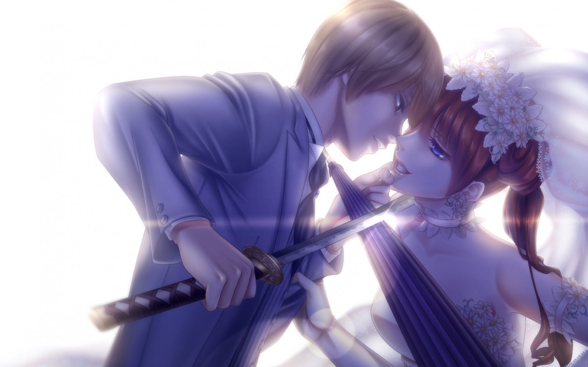 gintama kagura okita sougo ragazza ragazzo ombrello spada katana