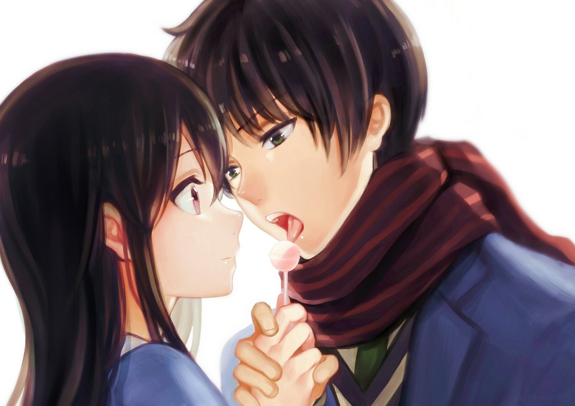 art yue pixiv4635680 anime beyond kyoukai no kanata nase hiroomi nase mitsuki girl guy two candy scarf the pair