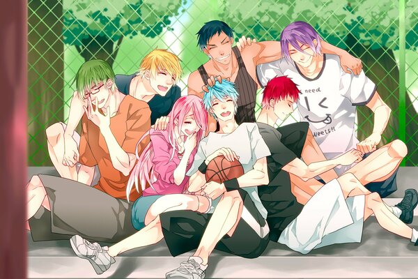 Anime grupo de adolescentes alegría
