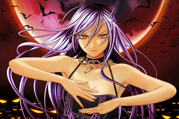 Vampire girl from anime with purple hair