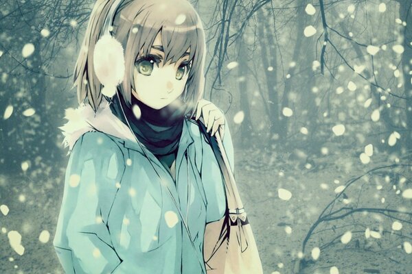 Chica anime en invierno frío